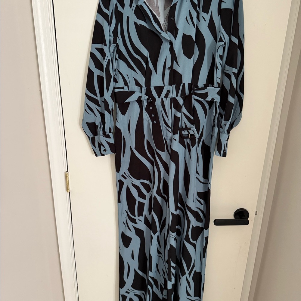 Fashion Nova Black and Blue Patterned Jumpsuit